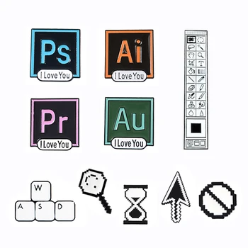 

IT Graphic Pixel Processing Tool Brooch Ps, Au, Ai Pr I Love You Label Custom Badge Pin Coat Lapel Designer Accessories Gifts