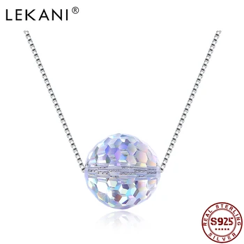 

LEKANI 925 Sterling Silver Necklace Crystal From Swarovski Fashion Elegant Round Pendant Fine Jewelry Women Party Gift