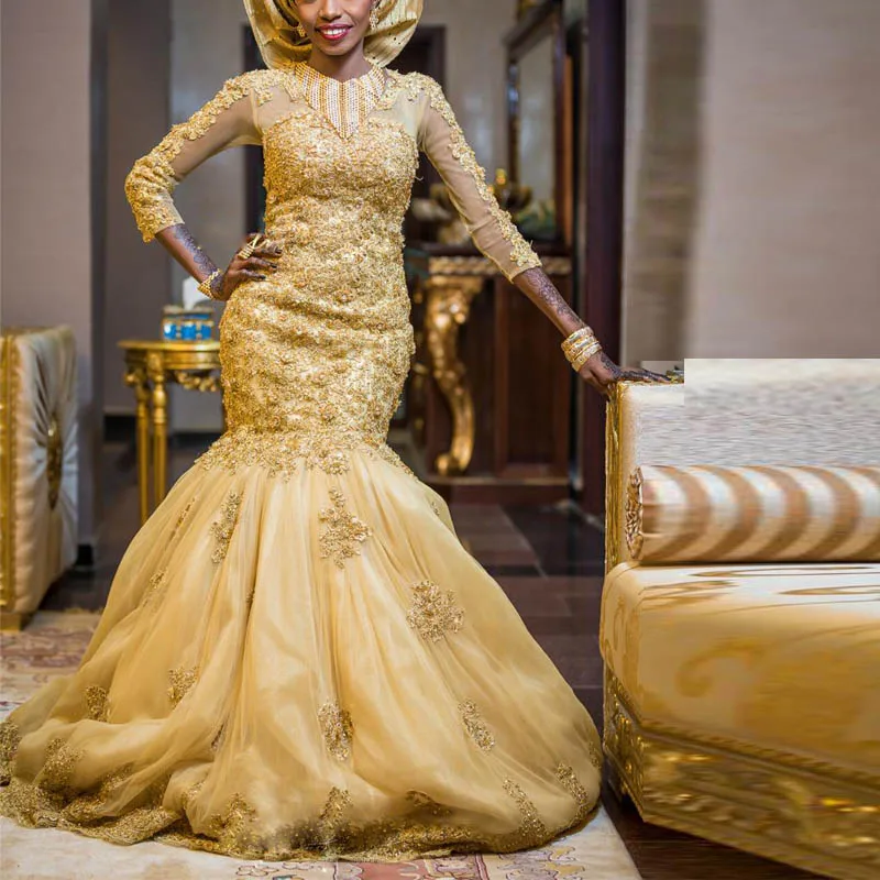 Gold Beaded Nigerian Bridal Gown 