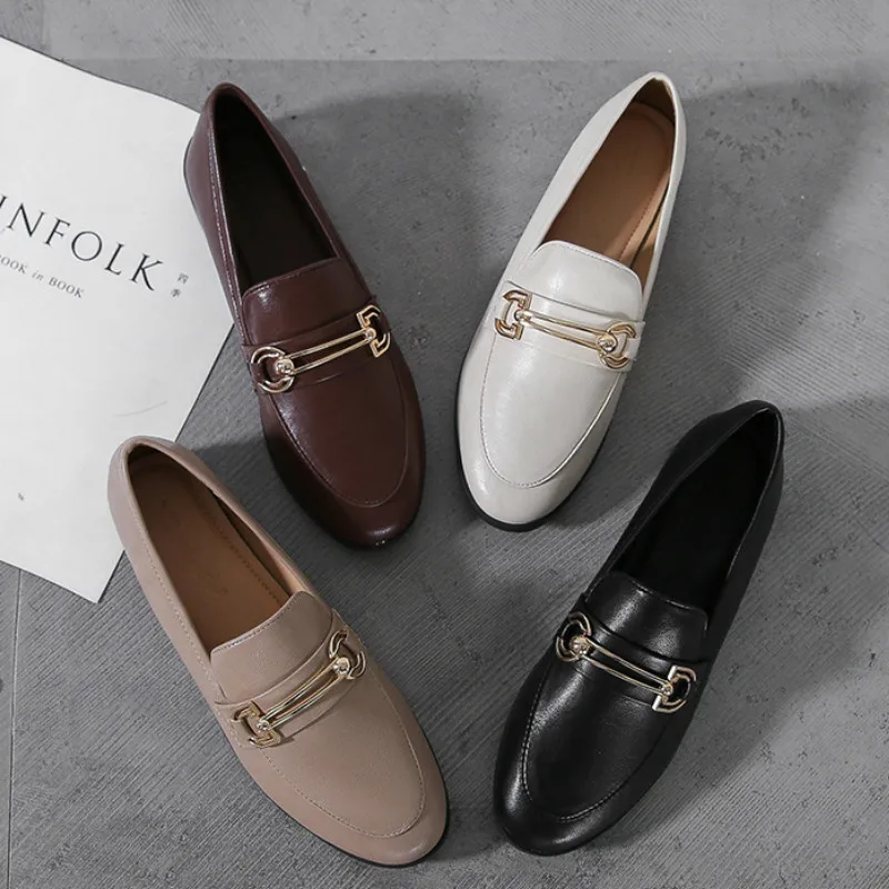 Zapatos planos sin cordones De cuero para Mujer, mocasines De talla grande 44, De calidad, para primavera, JJ22