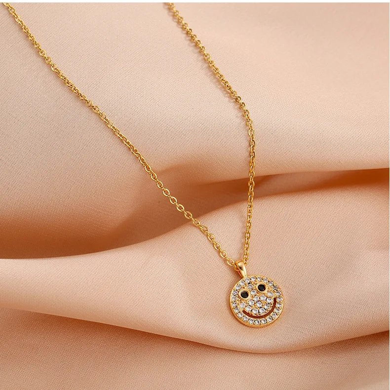 Gold plated Smile Face necklace for women 2020 New Fashion Jewelry Rhinestore Pendant Cute Necklace Luxury Style European Korea - Image 4