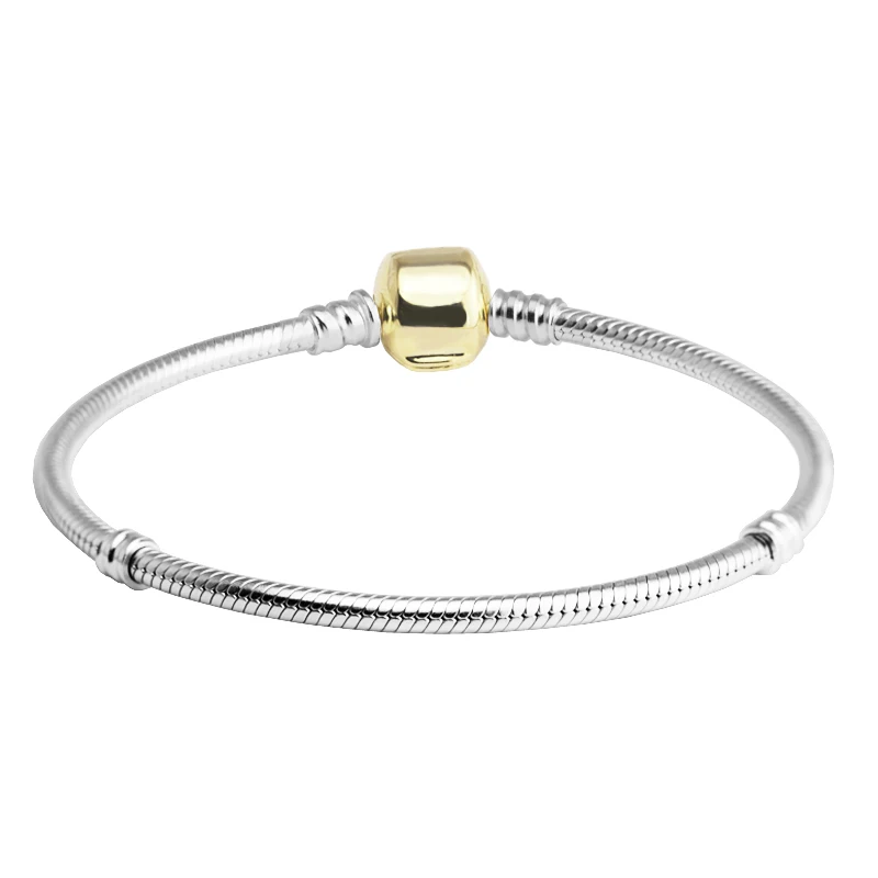 Gold Clasp 925 пробы серебряный браслет с застежкой в виде сердца и змеиной цепочкой, браслет из розового золота с чешскими кристаллами для изготовления ювелирных изделий своими руками - Окраска металла: Gold Clasp