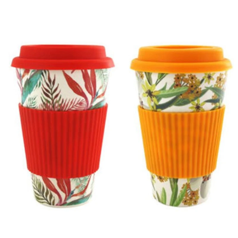 2x Mugs Reusable Bamboo Fiber Coffee Insulation Travel Mug 430ML Drink Cup Red &amp Orange | Дом и сад