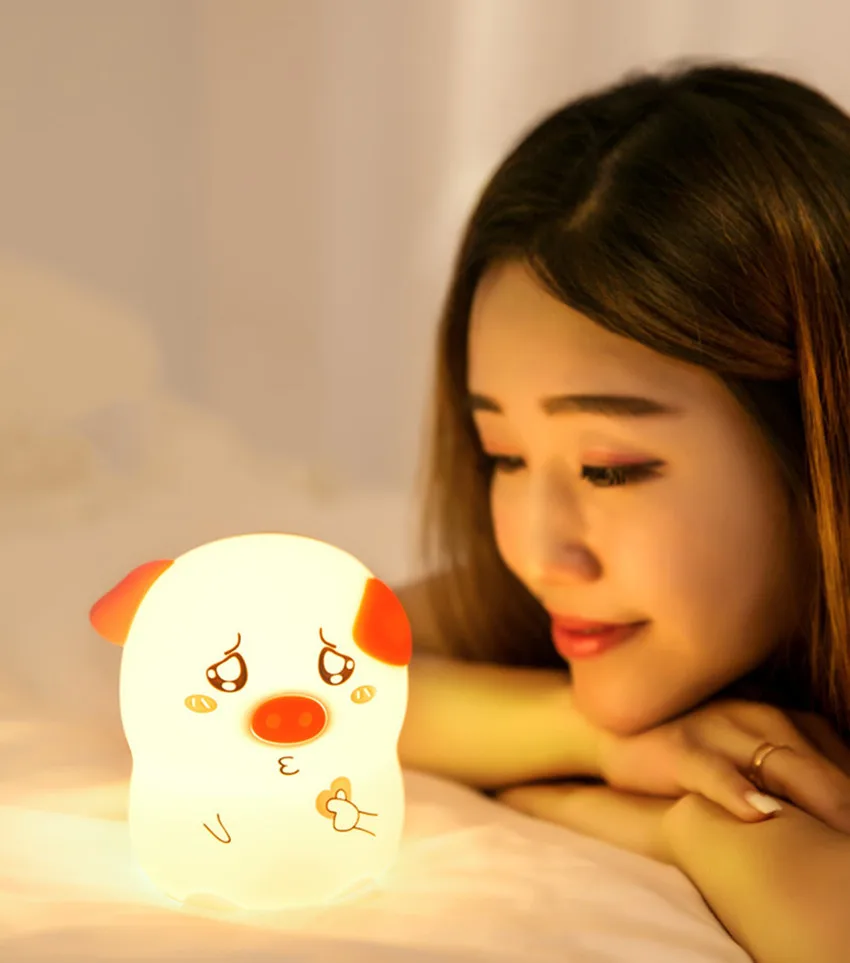 Красочный 3D поросенок мультяшный светильник Pat Touch силиконовая атмосфера USB Ночник детская прикроватная настольная лампа Спящая лампа для