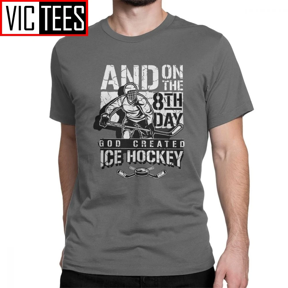 

God Created Ice Hockey Goalie Sports Sticks Puck Winter Skating T-Shirts Men Tee Shirt 100% Cotton Clothes T Shirt