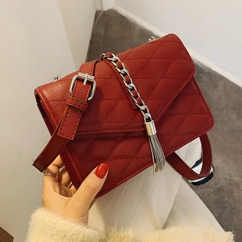 

Casual Square Crossbody bag 2020 Fashion New High quality PU Leather Women's Designer Handbag Tassel Shoulder Messenger Bag