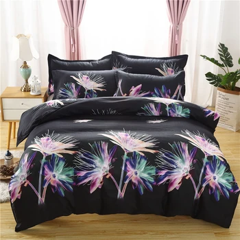 

Elegant Flower Printing Bedding Set Soft Comfortable Polyester Bedclothes 2/3pcs Duvet Cover Pillow Case Home Textiles