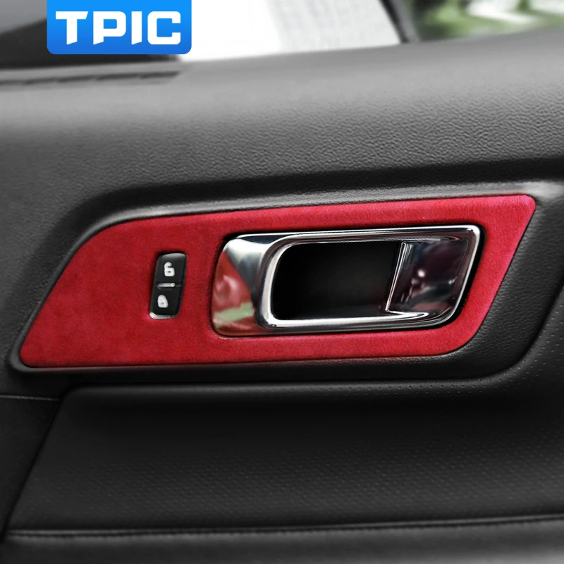 Alcantara Car Interior Moulding Door Handles Panel Cover Door Bowl Stickers Decals For Ford Mustang 2015~2020 Accessories