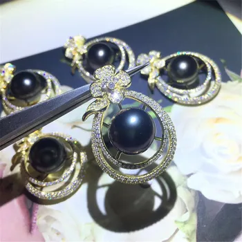 

S925 Sterling Silver Flash Design Pearl Pendant Holder Women DIY Pearl Pendant Components Silver Gold Color