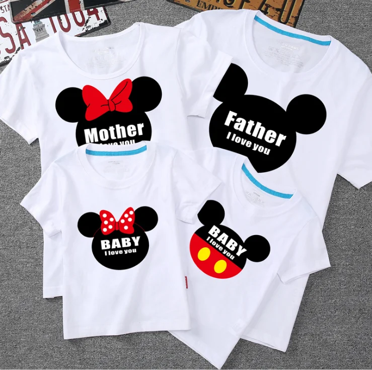 Dad and Me T-shirt Summer Mother and Daughter Clothes Boys Girls Mickey Minnie Cotton Top Family Matching Clothes - Цвет: Photo Color