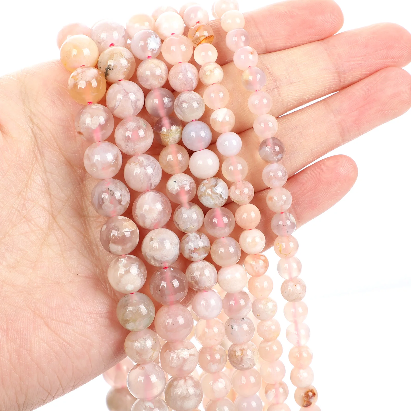 Natural Stone Beads Cherry Blossom Sakura Agate Round Loose Beads for Jewelry Making Needlework DIY Bracelet 4 6 8 10 12mm