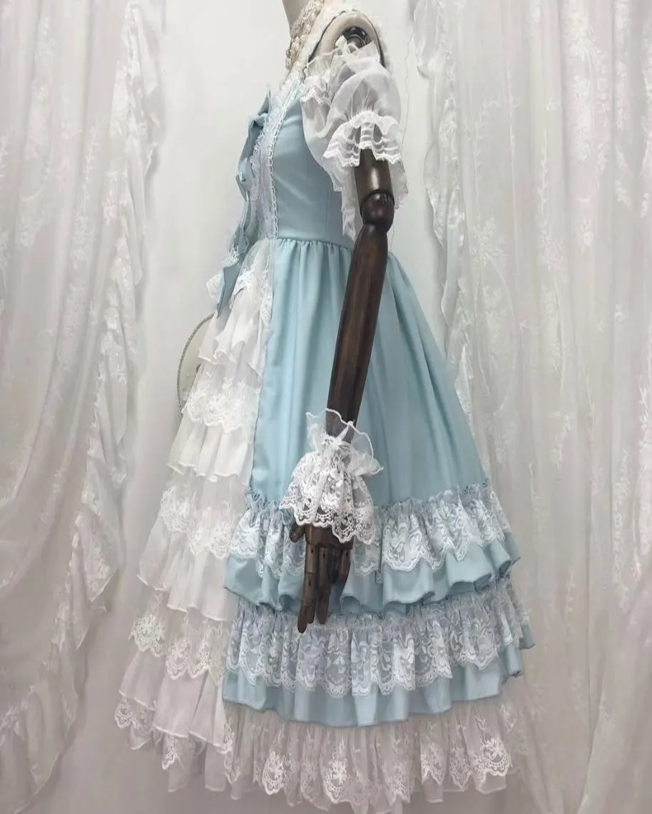 Kawaii/свадебное платье в стиле Лолиты с розами; jsk; винтажное кружевное платье принцессы с высокой талией для девочек в японском стиле; Vestidos