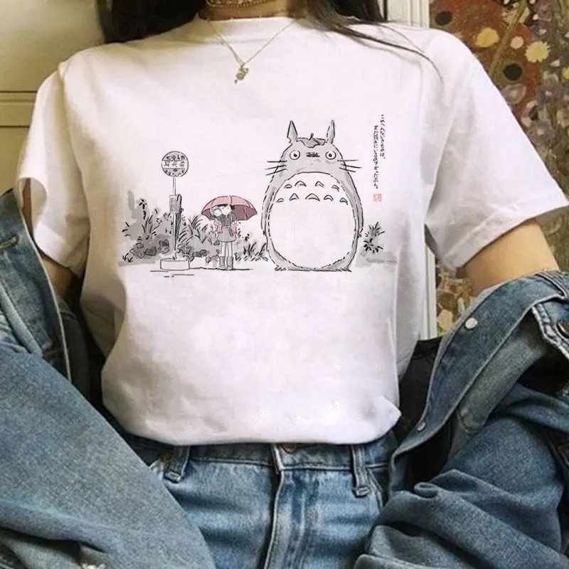 

Cute Neighbor Totoro Studio Ghibli Harajuku T-shirt Lady Ulzzang Kawaii Cartoon Graphic T-shirt Hayao Miyazaki 90s T-shirt Tee