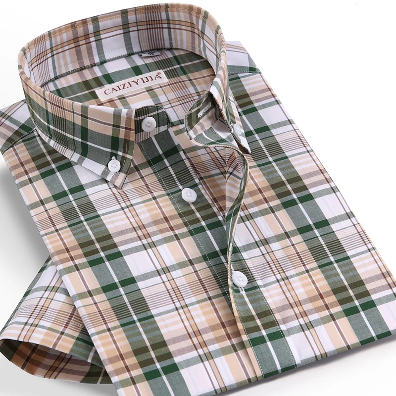 Checkered Mens Casual Shirts 100% Cotton Short Sleeve Summer Cool Plaid Shirts for Men Slim Fit Male Tops pocketless Quality Checkered Mens Casual Shirts 100% Cotton Short Sleeve Summer Cool Plaid Shirts for Men Slim Fit Male Tops pocketless Quality