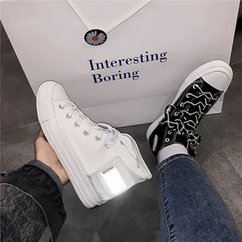 

2020 spring new high-top canvas shoes men's shoes small pocket decorative white shoes student versatile high-top shoes fashion
