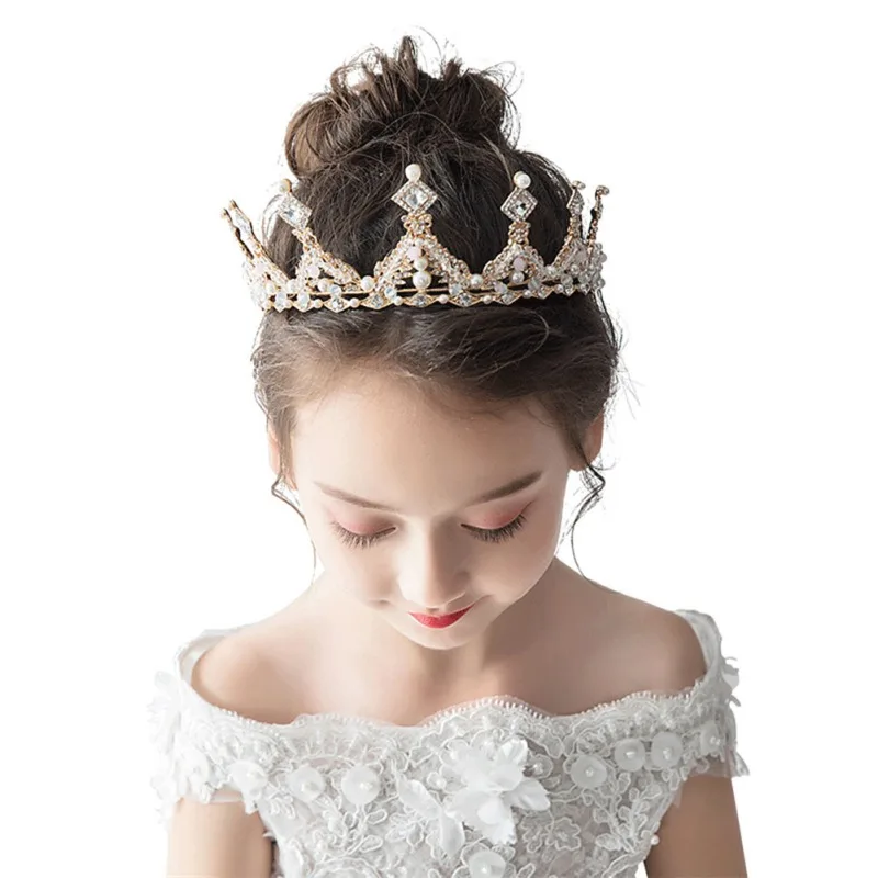 Детская Корона головной убор принцесса девочка Корона повязка на голову Милая Корона кристалл цветок реквизит для свадебной фотосъемки вечерние аксессуары