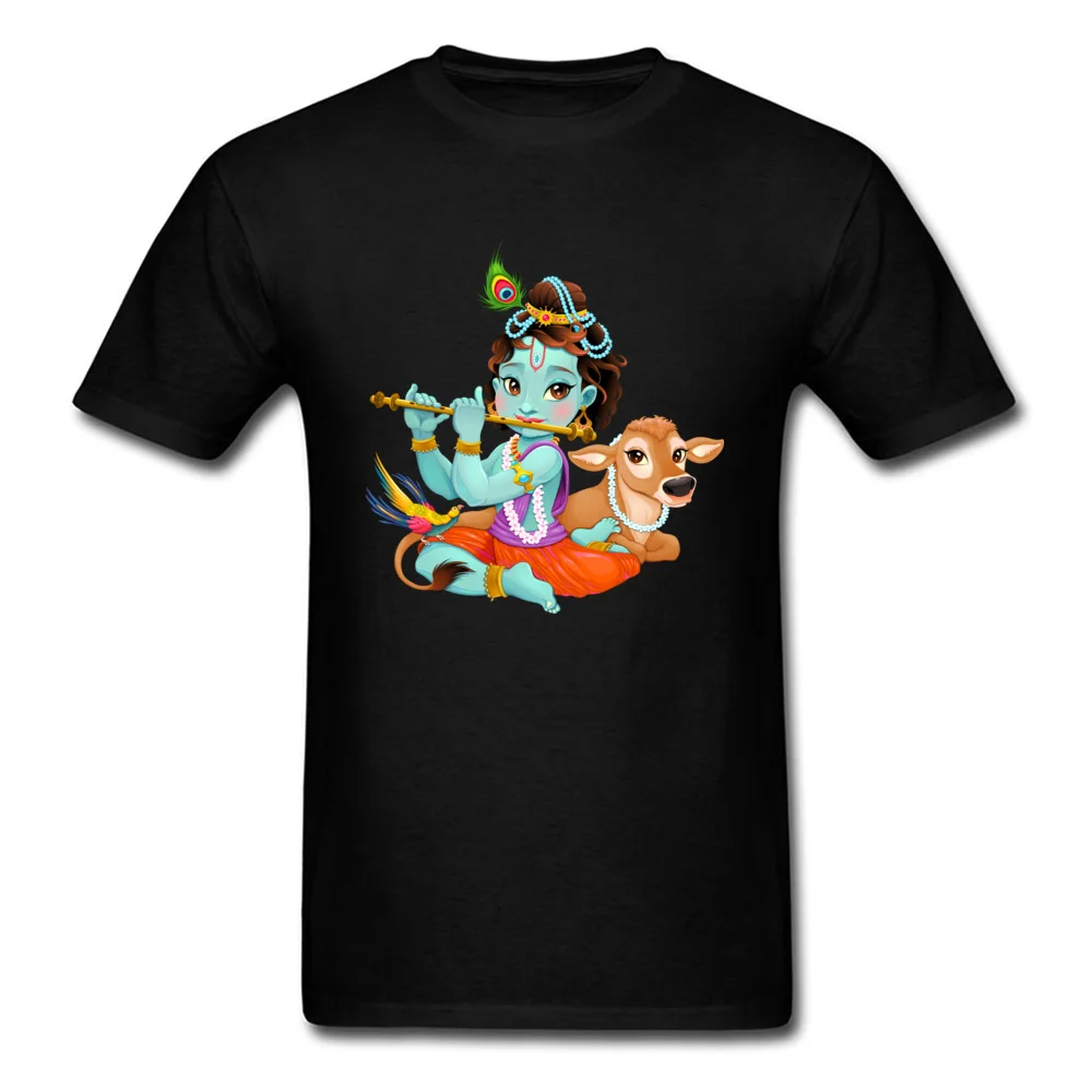Baby Krishna With Sacred Cow T Shirt Men Gift Tshirt Tees O Neck Pure Cotton Adult T-Shirts Summer Sweatshirts Newest Tops |