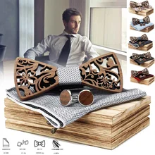 Мужские галстуки деревянный галстук-бабочка набор носовой платок модный галстук-бабочка полые резные Галстуки манжеты деревянная коробка свадебные вечерние деловые