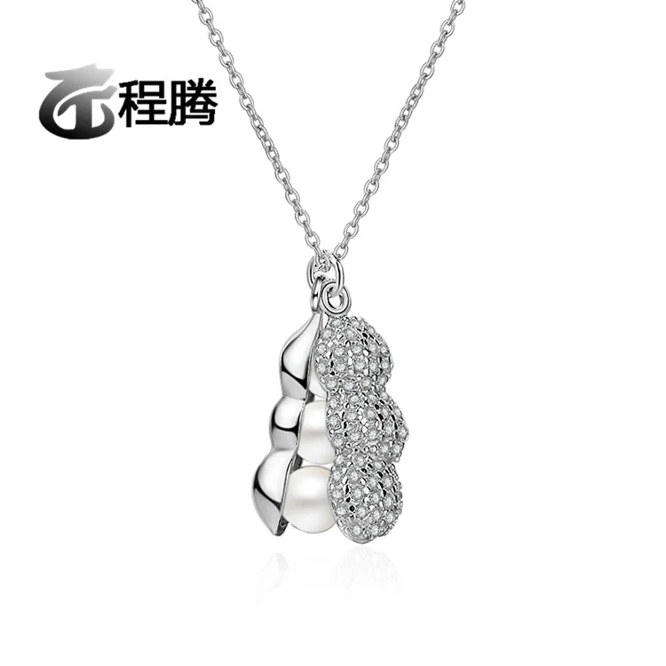 

S925 Fine Silver Peanut forka dou Necklace Simple Versatile Sweet Hipster GIRL'S Heart Choker Accessories
