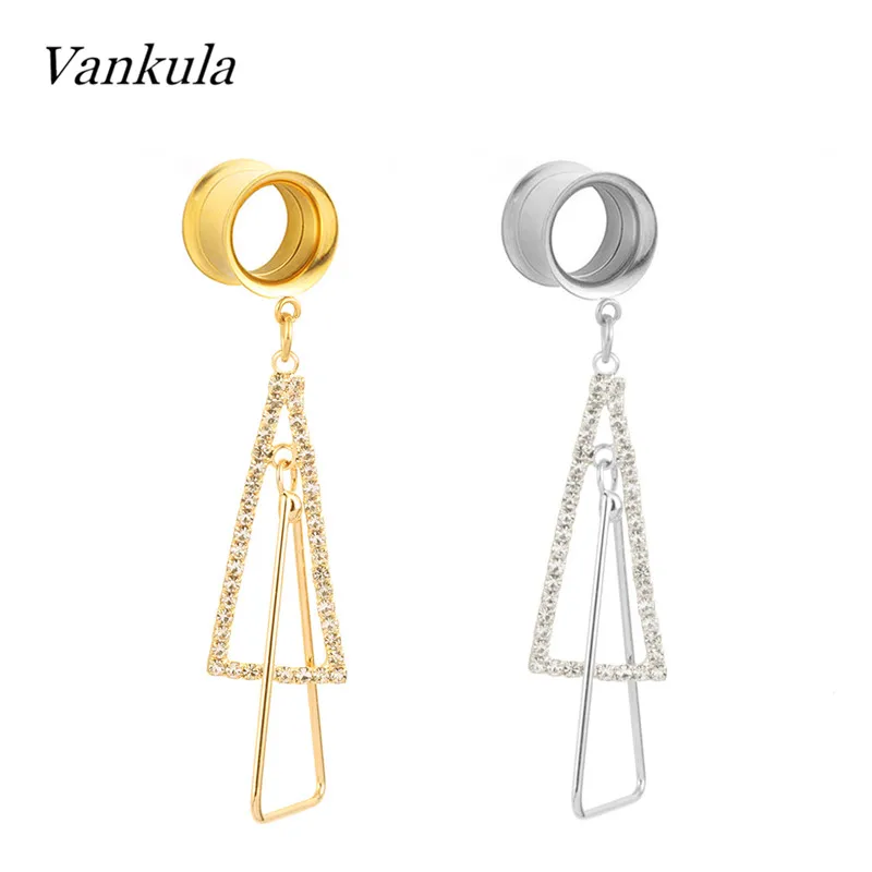 Vankula 2 шт. перекрестные треугольников Золотой Сталь Висячие затычка для ушей