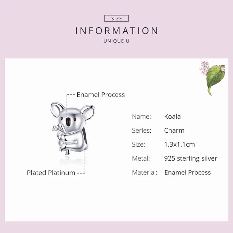 New genuine 925 sterling silver koala charm beads fit original Pandora bracelet& necklace pendant DIY jewelry woman