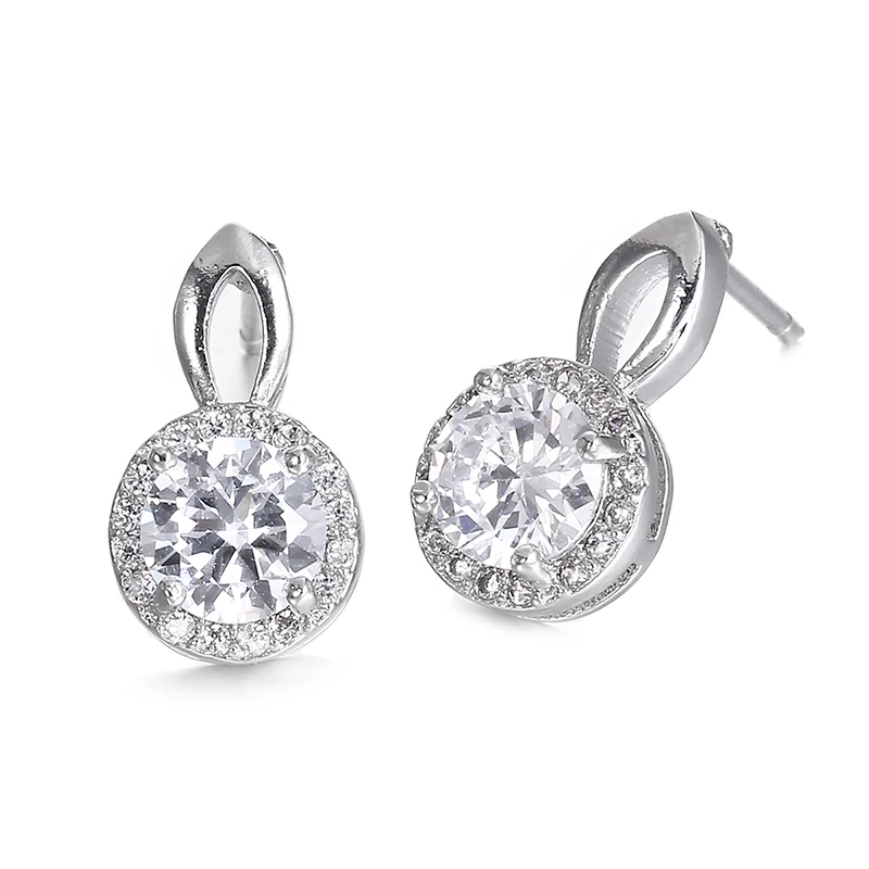 cute round earrings for women white 585 gold color brinco Austrian crystal fashion jewelry shine Austrian crystal aretes (7)