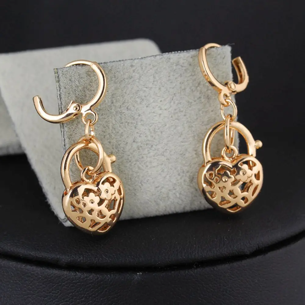 

Heart Padlock Wedding Dangle Earrings Yellow Gold Filled Classic Womens Earrings Pretty Gift