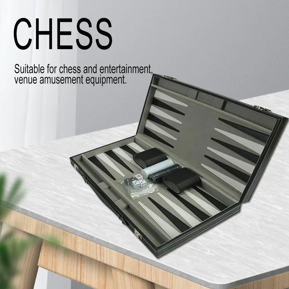 

Chessboard Portable PU Leather Chessboard Portable Backgammon Tray Puzzle Table Game Chess Box