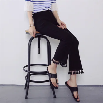 

Women High Waist Tassel Vintage Slim Plus Size Trousers Elegant Ladies Wide Leg Pants