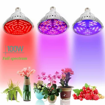 

1pc 100W LED Growing Light Lamp E27 Full Spectrum For Garden Fruit Veg Plant New Arrivals Accessories