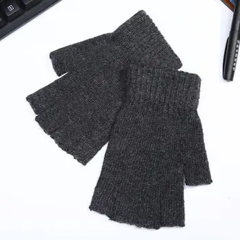 

Men Faux Wool Knitted Half Finger Gloves Stretchy Winter Warm Fingerless Mittens 449F