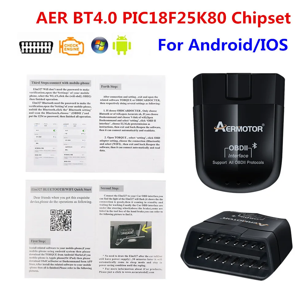 AER OBD2 Bluetooth 4,0 ELM327 IOS Andorid PC ELM 327 V1.5.