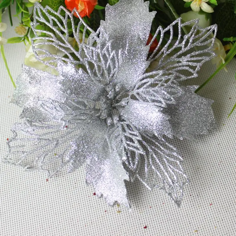 1 шт., искусственные цветы к Рождеству, искусственные цветы, блестящие рождественские украшения, рождественские украшения для дома, год