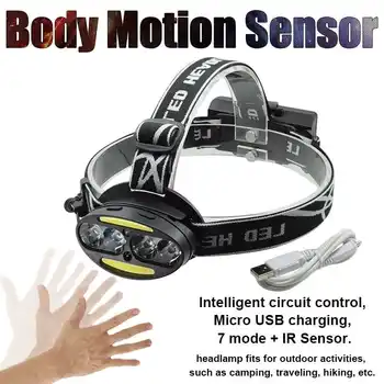 

WasaFire 6 Leds Body Motion Sensor Headlamp USB Rechargeable Headlight XML T6 Head Lamp Light Intelligent Flashlight by 18650