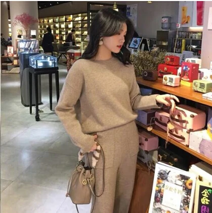 SMTHMA High Quality New Winter Women Cashmere Sweater Two Piece knitted Sets Tracksuit 2025 Fashion Sweatshirts Sporting Suit 4