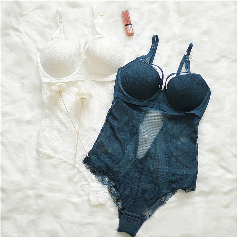 

Europe Women Lace Underwear BC Cup Push Up Bra Set Bodycon Sleepwear Backless Onesies Clothing Ultrathin Transparent Lingerie