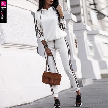 

Striped Drawstring Design Hooded Top & Casual Pant Sets Women Chic Comfort Spring Fall Jogger Sweat Suit Set