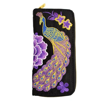 

New Women Wallets Clutch Ethnic Flowers Embroidery Handmade Wallets Female Purse Lady Purses Phone Pocket Girls Card Holder