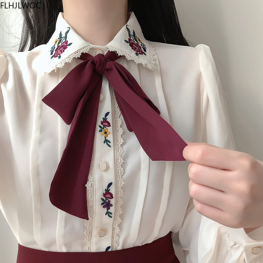 トップス vintage bow tie shirts white Vintage White Bow Tie Blouse - Sheer Button Down Lace Shirt