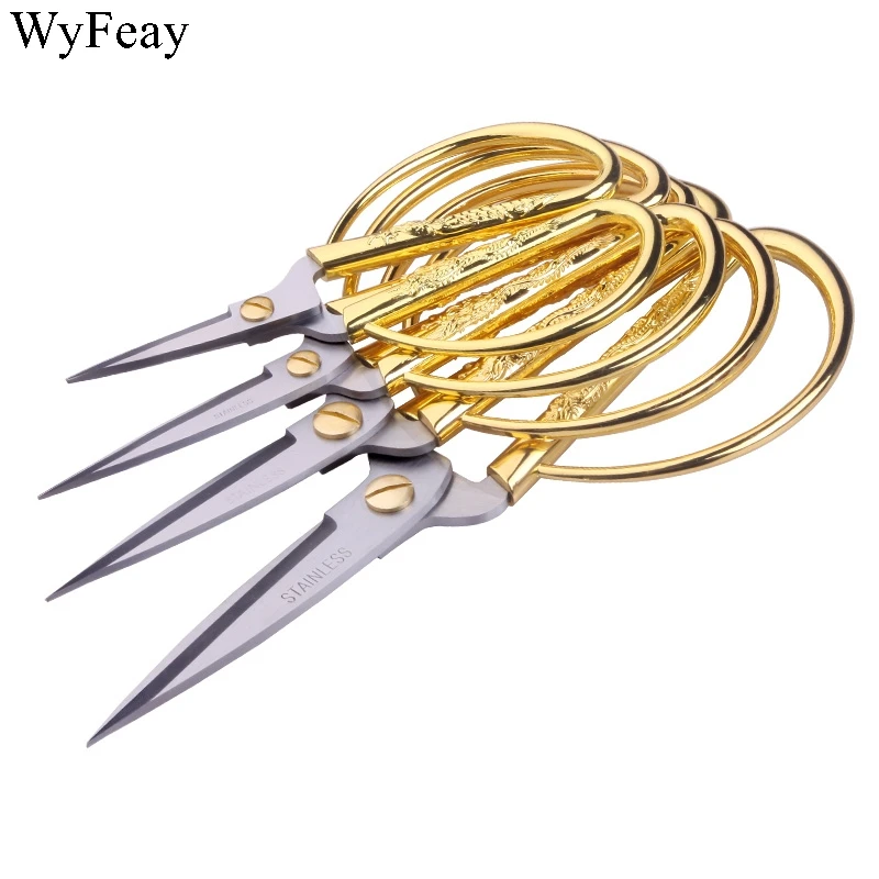 6 Sizes Stainless Steel Gold Sewing Scissors Short Cutter Durable High Steel Vintage Tailor Scissors For Fabric Craft Household,sewing scissors,tailor scissors