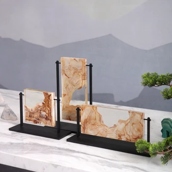 

New Blue Brown Abstract Landscape Iron Art Ornament Model House Decorative Porch Table Soft Decoration Art For Hotel New Home