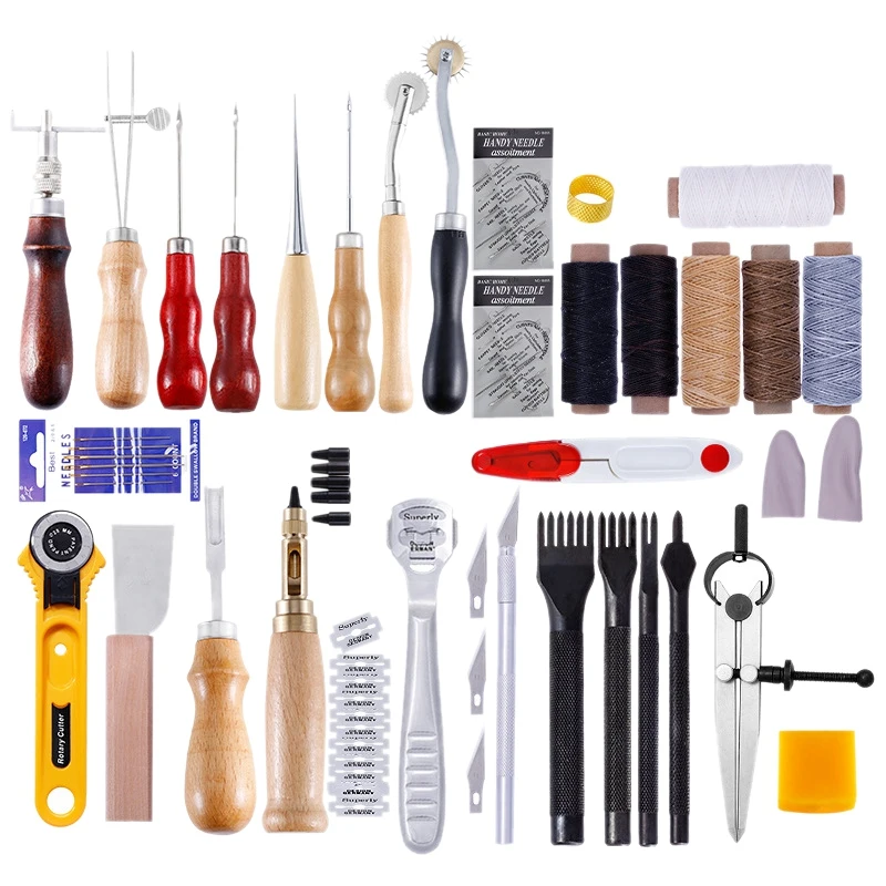 

62Pcs/Set Leather Craft Tools Kit Hand Sewing Punch Carving Work Saddle Leathercraft Accessories