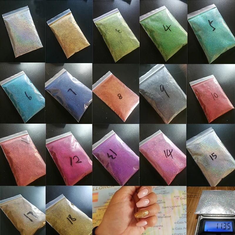 

50g/bag Shiny Holographic Nail Powder 0.2mm Fine Laser Dust Powder Silver Gold Pink Holo Glitter Powder Nail Art Glitter Decorat