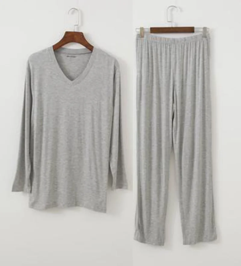 spring plus Size 8XL Men Pajamas Sets V Neck Modal Long Sleeve Tops Pants Home wear Breathable Soft Sleepwear Sets pajamas set man pajamas set