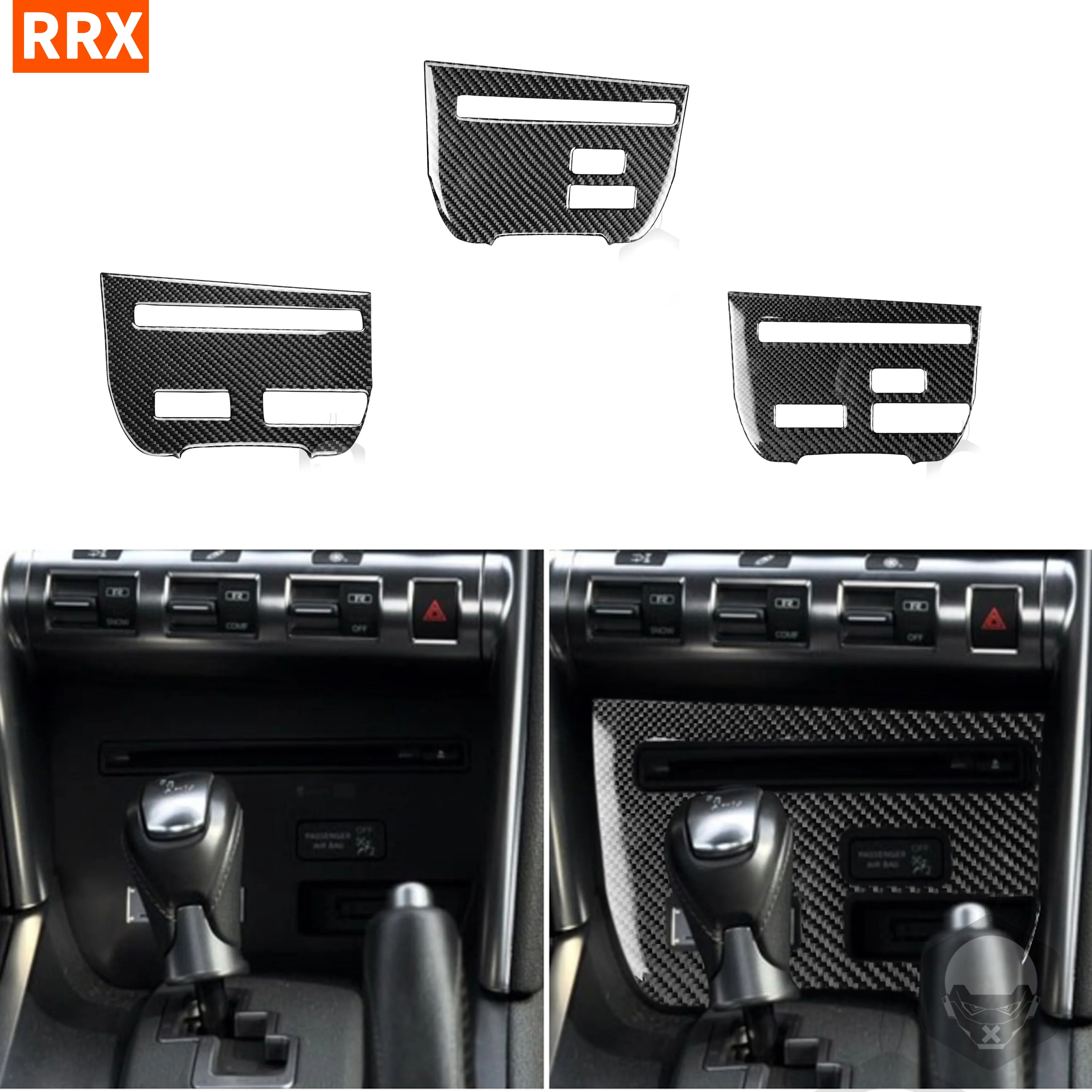 

Для GTR R35 2008-2016 из натуральной кожи черный пояс из углеродного волокна наклейки CD-проигрыватель музыки консоли рамки 3 стиля интерьеров автом...