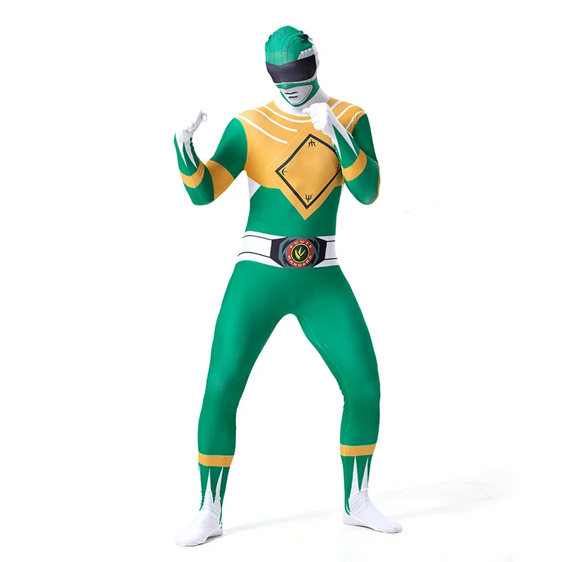 Мужская Сила рейнджеров зеленый Ranger Zentai костюм Хэллоуин Косплей Костюм