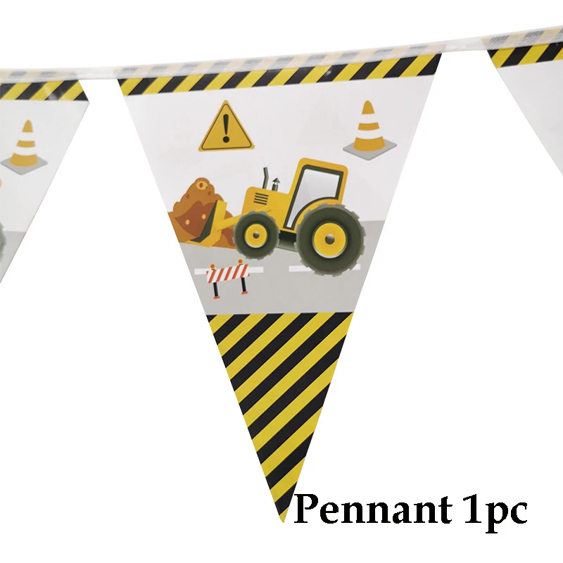 pennant 1pc Тема экскаватора вечерние одноразовые столовые приборы строительные транспортные средства соломинки тарелки Дети День рождения украшения вечерние принадлежности - Цвет: pennant 1pc
