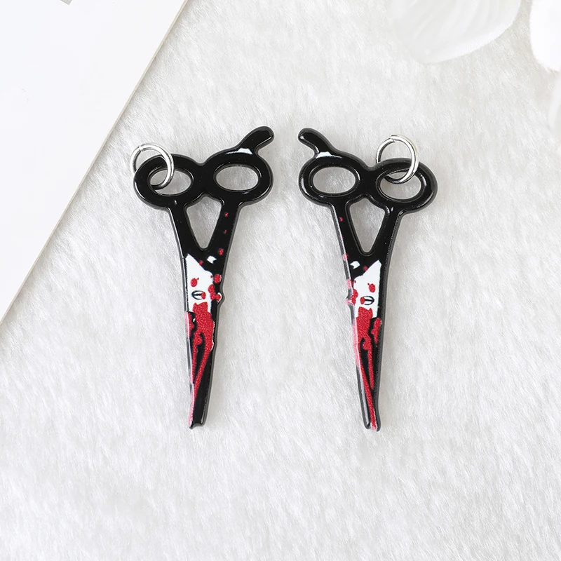 

40 Pcs/Lot Gothic Bloody Knife Charms Scissors Acrylic Halloween Weapon Shape Jewlery Findings For Earring Necklace Diy
