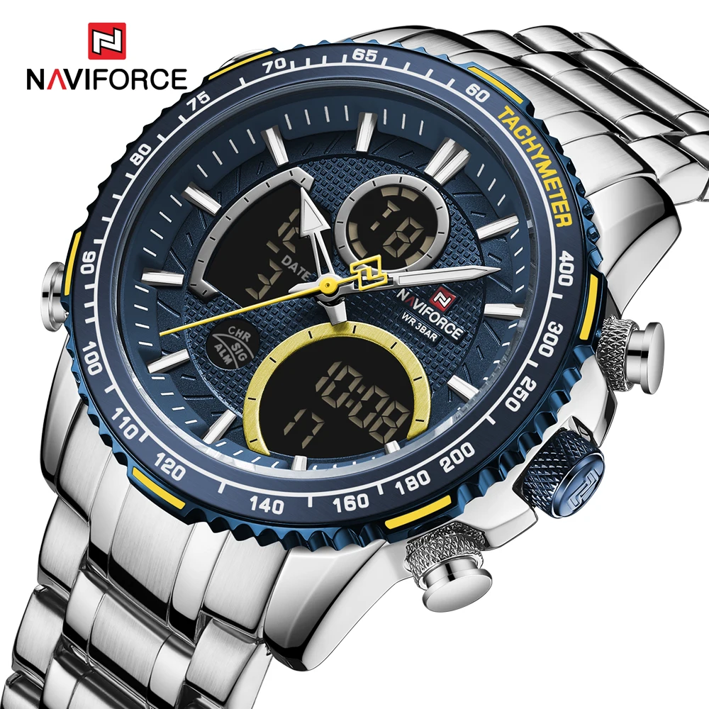Роскошные Брендовые мужские часы NAVIFORCE с большим циферблатом из нержавеющей