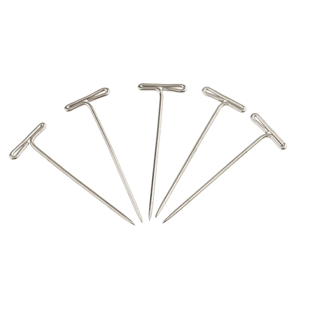 A Box of 50 Pieces T Shape Needles Pins for Wigs Hair Weaving Tools Sewing Crafts 38mm silver color